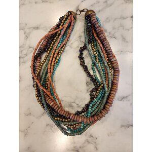 Vintage Multicolor Bohemian Layered Beaded Necklace Earthy Tones